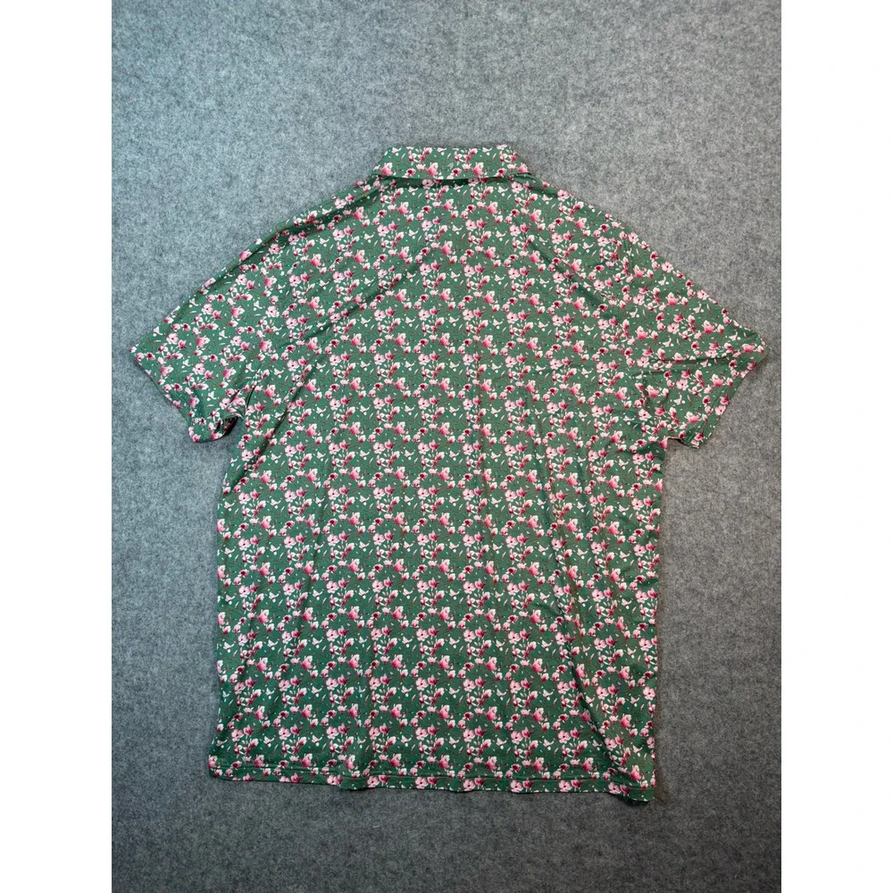 774 Signature Mens 2XL‎ Green Pink Floral Cherry Blossom Golf Performance Polo